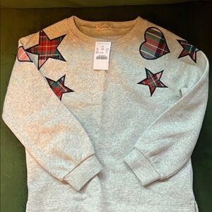 Crewcuts Gray Sweatshirt with Plaid Stars and Hearts